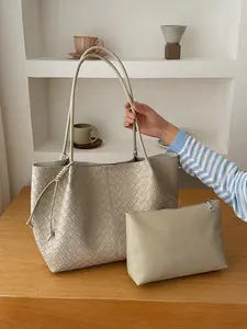 1pc Knitted pattern tote bag for women, large capacity diamond patterned shoulder bag, included with lazy and relaxed shopping bag, essential for women's commuting armpit bag