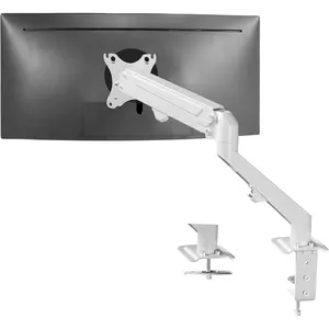 Heavy Duty Single  Tension Arm for up to 27 inch Screens, Holds 14.3 lbs,  Desk Mount Stand, White, STAND-V101OW