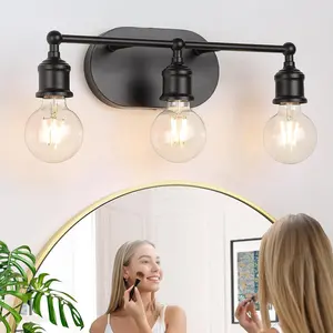 Bathroom Light Fixtures, 3 Light Matte Black Vanity Light, Modern Wall Sconces without Bulbs, Bathroom Wall Lights for Mirror Kitchen Bedroom Hallway