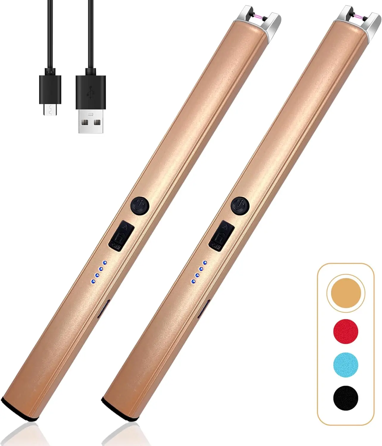2 PCS Candle Lighter,Windproof Flameless Electric Lighter with LED Power Display ＆ Safety Switch, Upgraded Plasma USB Rechargeable Lighters for Birthday Camping BBQ (Champagne Gold), Utensils