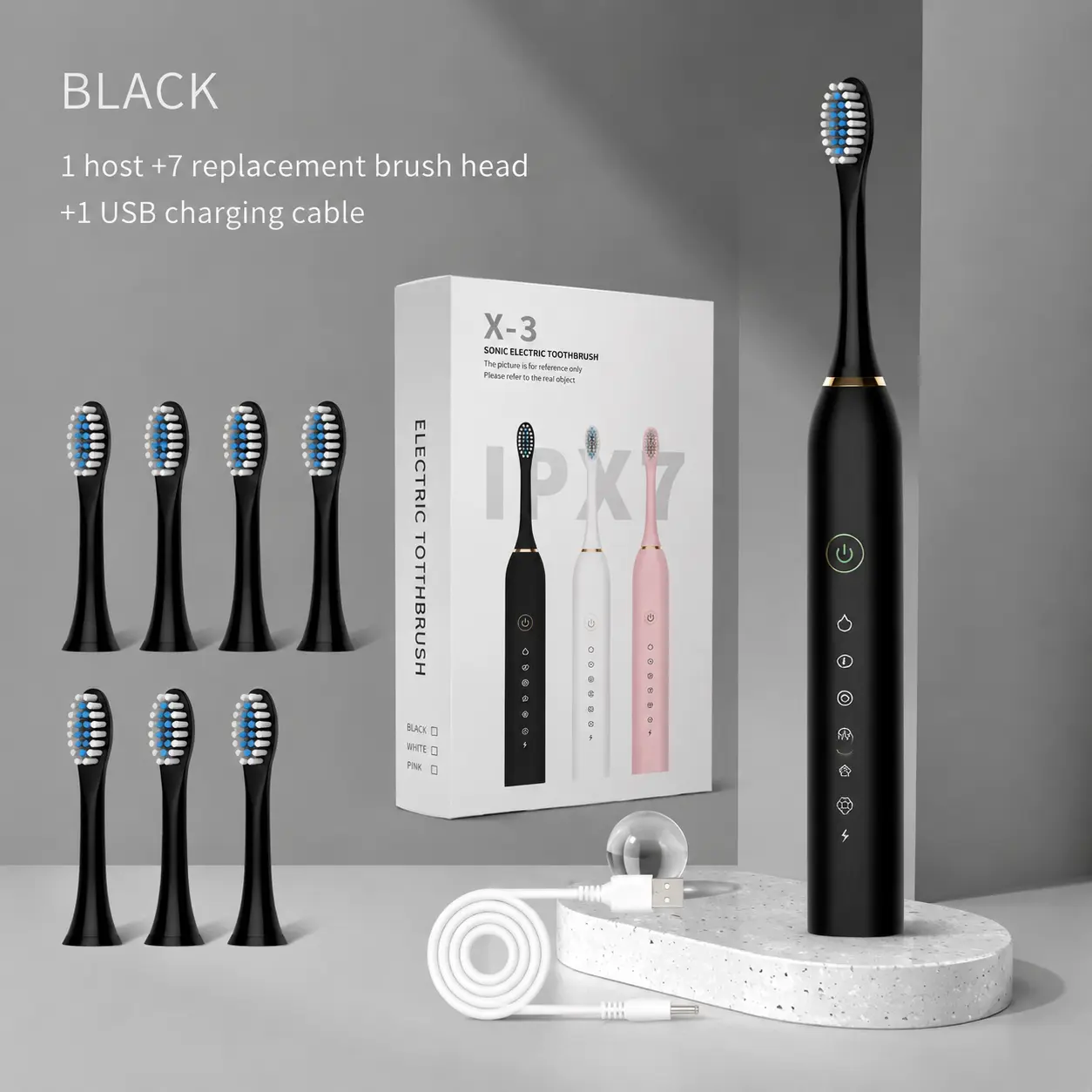 Sonic Electric Toothbrush for Adults, Rechargeable Electric Toothbrush with 6 Cleaning Modes, 7 Replacement Brush Heads & USB Charging Cable, IPX7 Waterproof Toothbrush
