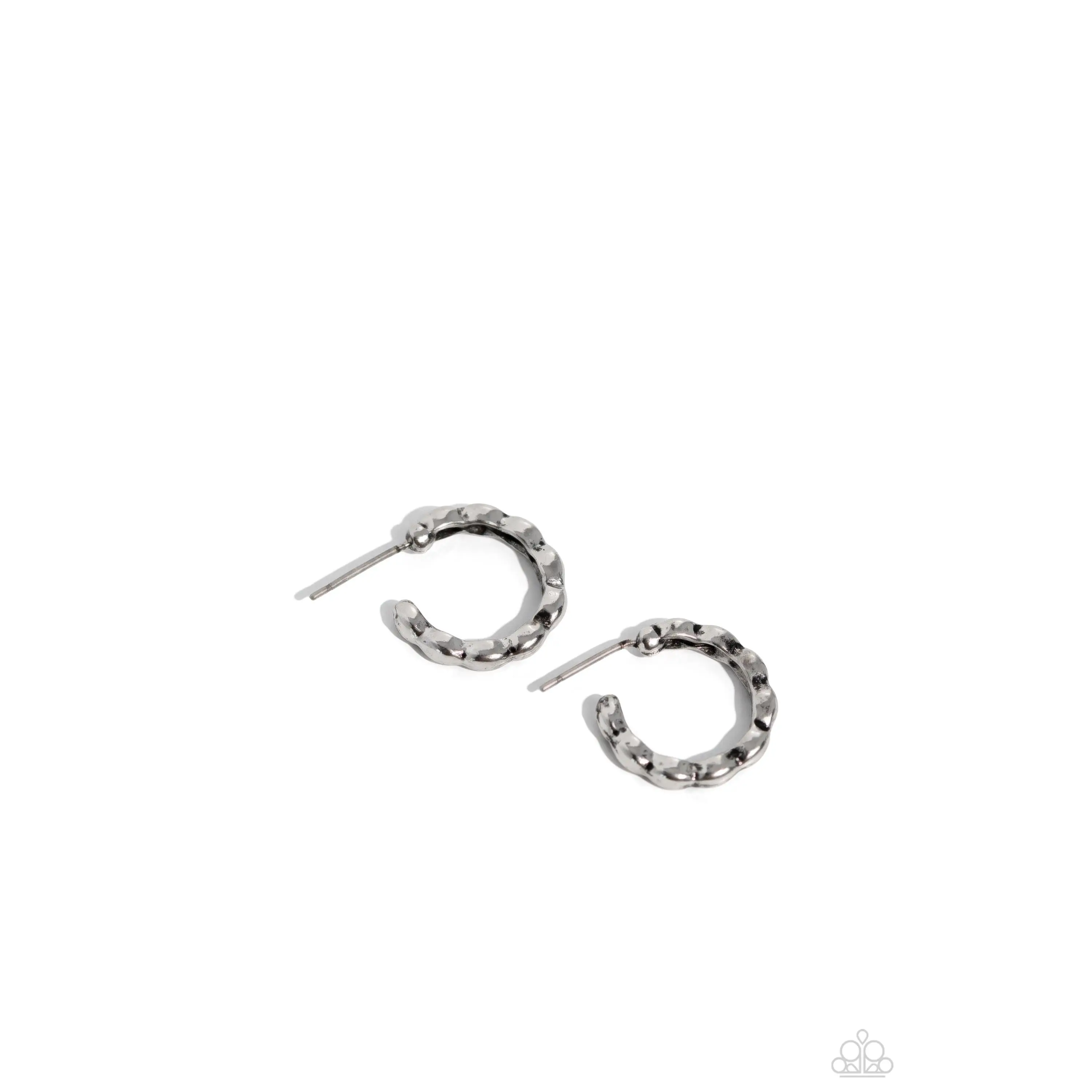 Buzzworthy Bling - Silver Hammered Tiny Hoop Earrings - Paparazzi