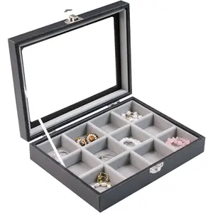 Small  Box  Organizer Earring Holder Organizer Earring Box Organizer  Tray for Women Ring Case Display Trinket Storage for Drawer Gray