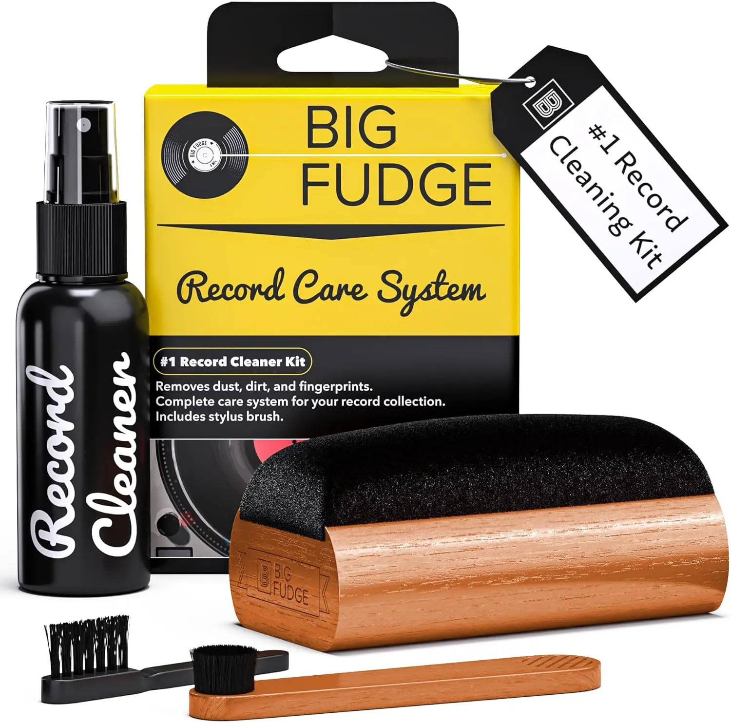 Vinyl Record Cleaning Kit - 4-in-1 Vinyl Record Cleaner Kit for Records Includes Ultra-Soft Velvet Brush Cleaning Liquid Stylus Brush and Storage Pouch - Pro Records Care