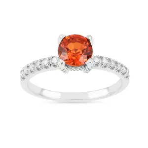 Round  Peach Sapphire Solitaire Ring