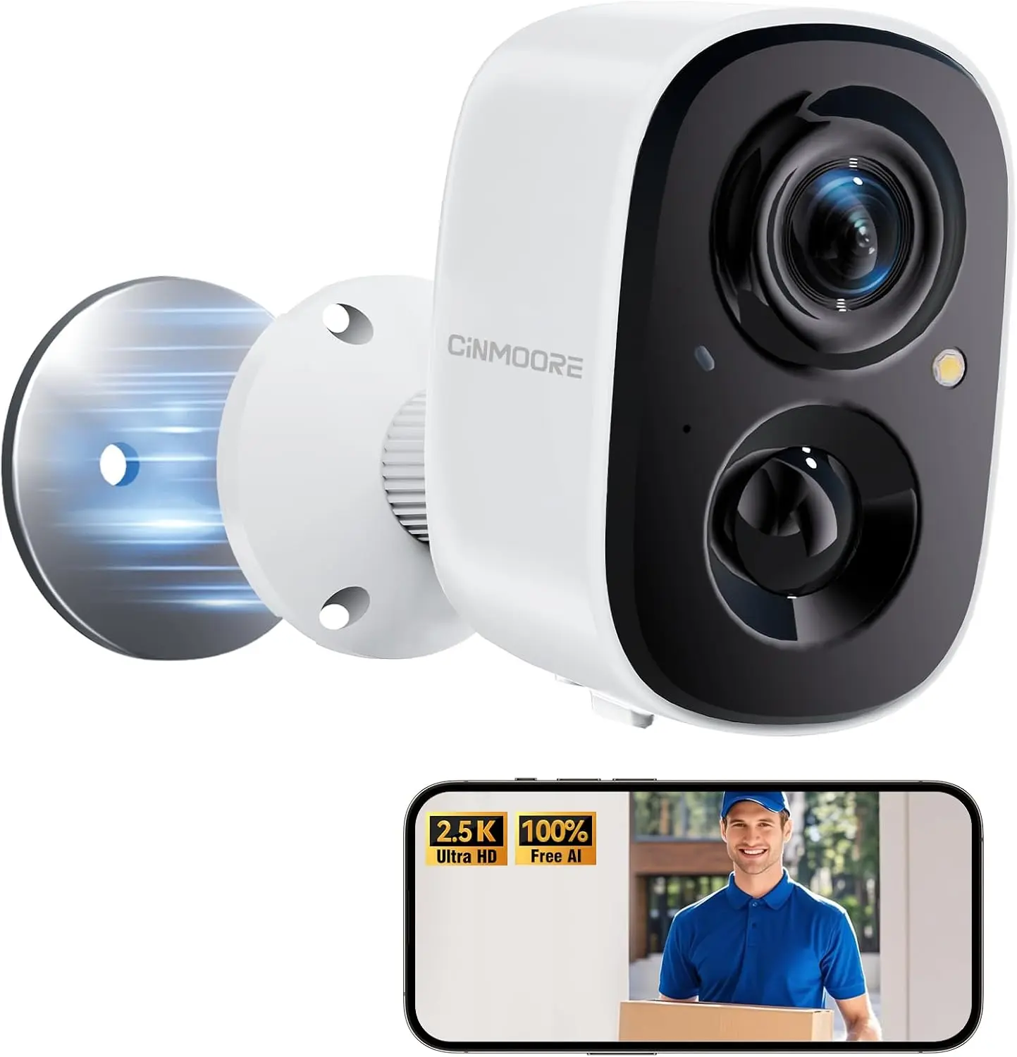 Outdoor Wireless Home Security Camera - 2.5K 4MP, Non-Subscription AI Person Detection, Color Night Vision, Full Duplex 2-Way Audio, IP66 Waterproof Battery Powered, Remote Monitoring, Magnetic Local Protection, U.S. AWS Cloud