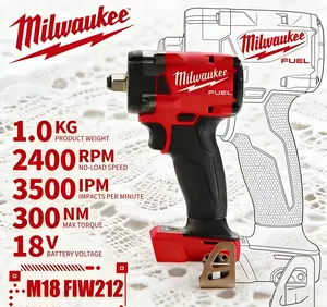 Milwaukee Cordless Impact Wrench 1/2 Inch, 300Nm Max Torque with Brushless Motor, 2400RPM Fast Rotation & 3500IPM Impact Frequency, Portable Heavy Duty Wrench for Garage & DIY Tasks