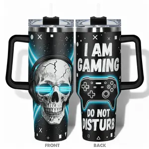 1pc 40oz Cup Stainless Steel Tumbler With Gaming Skull with Headphones Design, Leakproof Large Capacity, Insulated Bottle, Insulated Mug, Needed for Gym, Hiking, Travel Ideal Birthday Christmas Gift Perfect Gift Drinkware