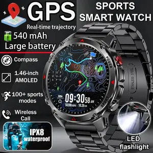 Men's GPS Smart Watch, Full Touchscreen, Wireless Calling, Waterproof, 120+ Sports Modes, Weather Display, Compass, Altitude Sensor