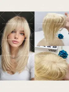 8x12 Real Human Hair Topper for Women, Straight with Bangs, Invisible Clip-In Extensions, Natural Look, Suitable for Thinning Hair, Baldness Cover,daily use&birthday party,many Colors Available