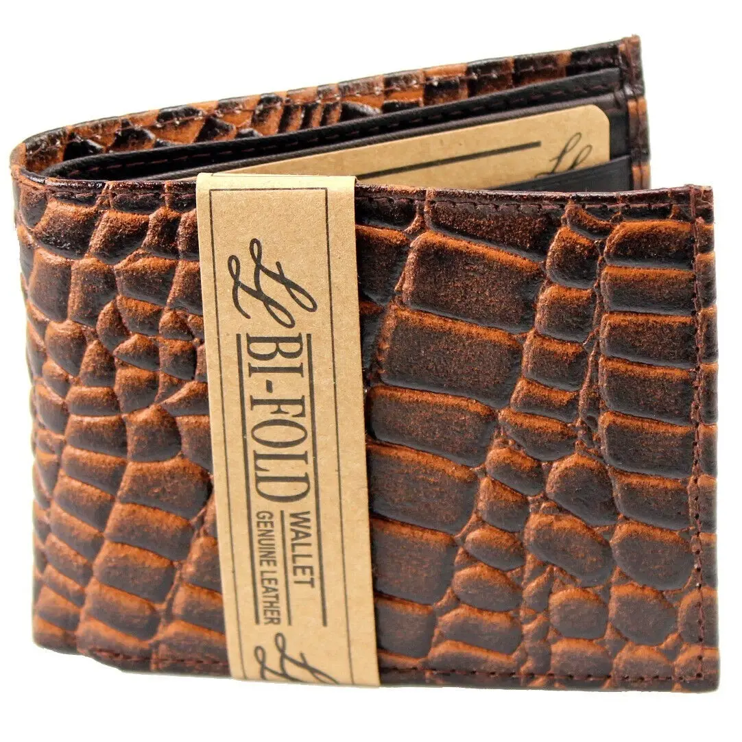 New Mens Genuine Leather Bifold Wallet ID Credit Card Alligator Window Crocodile New Mens Genuine Leather Bifold Wallet ID Credit Card Alligator Window Crocodile