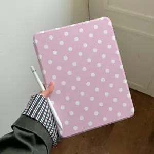 Korean Style Polka Dot Rotating iPad Case, Transparent Back Panel Anti-Scratch Anti-Drop, Fits iPad 10/9/8/7, Air/10.9/11 Inch