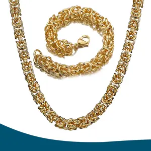 10MM Thick 18K Gold Plated Byzantine Necklace Bracelet for Men and Women