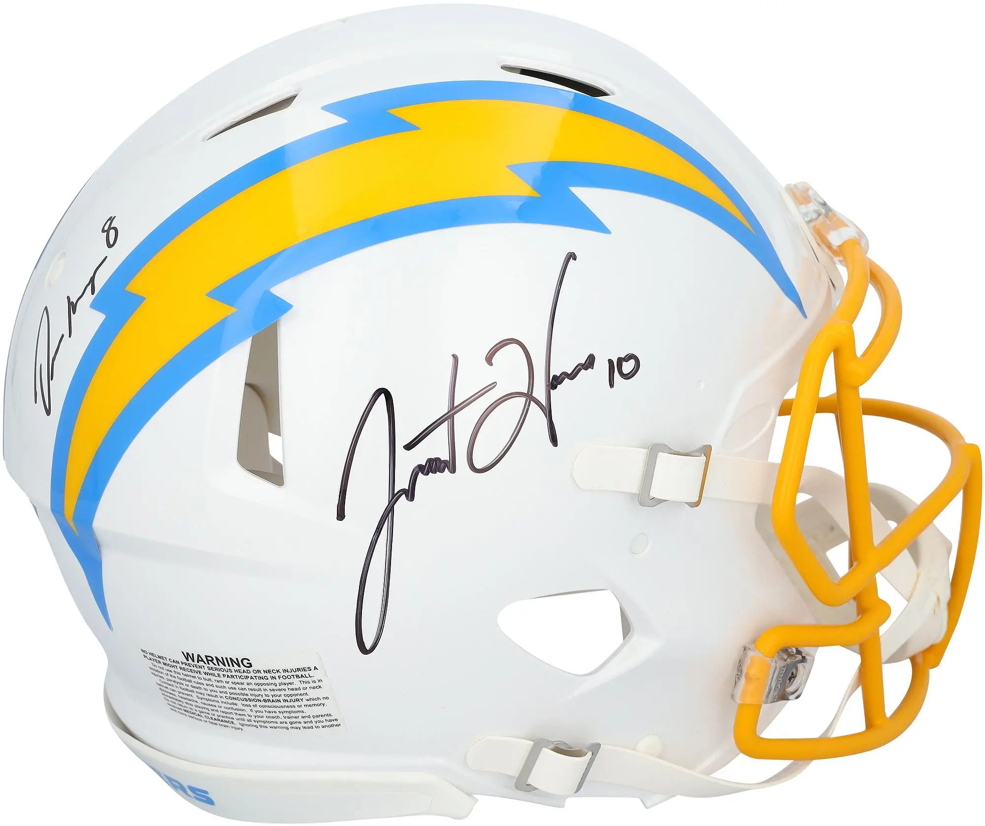 Omarion Hampton and Justin Herbert Los Angeles Chargers Autographed Riddell Speed Authentic Helmet - Fanatics Authentic Certified
