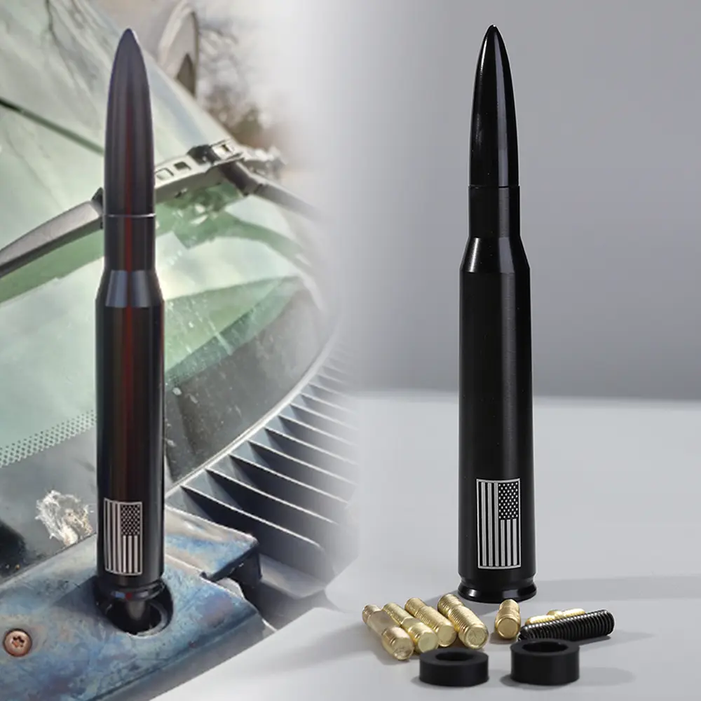 50 Caliber US Flag Car Bullet Antenna - Auto Replacement Spare Parts for DODGE RAM 1500, FORD F150 RAPTOR BRONCO MUSTANG RANGER Trucks, Newly Upgraded Exterior Decoration Accessory campingessentials, Aluminum Alloy