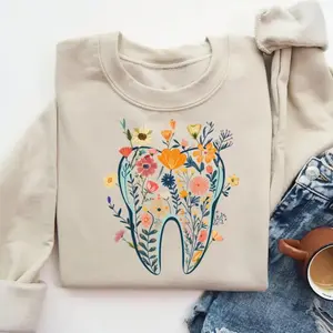 Floral Tooth Shirt, Retro Dentist Shirt, Dental Student Gift Dental Hygienist, Dental Assistant Shirt
