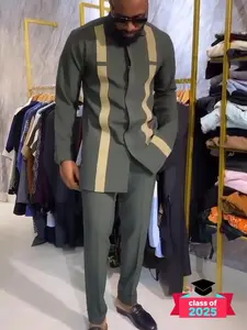 ELI Men's Striped Button Down Shirt & Pants Set, Long Sleeve Collared Top with Drawstring Trousers, Party Wear Outfit