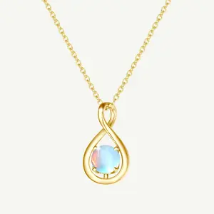 "Infinite Embrace" June Birthstone Moonstone Infinity Symbol Sterling Silver Pendant Necklace - Gold