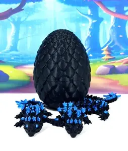 2pcs Articulated 3D Printed Dragons and Dragon Egg, Black and Blue Mother and Child Cherry Blossom Dragons, Gift for Mother's Day Colorful Decor