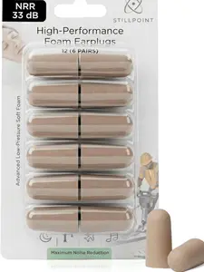 Stillpoint Soft Foam Earplugs, 33 dB NRR, 6 Pair, 12 Ear Plugs Maximum Protection for Sleeping; Silence Snoring, Airplanes, Airports, Power Tools, Phone Conversations, Loud Work Environments (Beige)