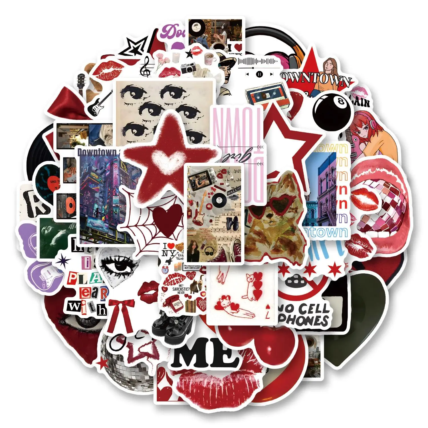 Y2K Teenager Pattern Sticker, 50pcs/set Waterproof Self Adhesive Decor Paper, Decor Sticker for Gift Greeting Card Water Bottle Laptop Phone, Christma