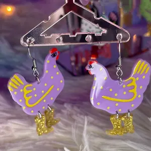 Fun chicken with boots earrings
