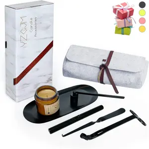 Exquisite Candle Accessories Tool Pack Kit, Rechargeable Electric Lighter Wick Trimmer Dipper Snuffer Tray Holder Elegant Gift for Candle Lovers Dating Valentine Decor, Matte Black