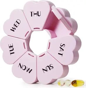 Large Weekly Pill Organizer, Girly Pill Box 7 Day, Purple Pink Daily Vitamin Holder for Fish Oil/Medicine/Supplements
