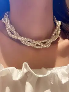 French Vintage Multi-Layer Pearl Necklace, Elegant Baroque Pearl Choker, Perfect Gift for Couples & Best Friends, All Seasons Wear