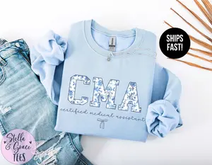 CMA Sweatshirt Hoodie, Certified Medical Assistant Sweater, Boho Floral CMA Crewneck, CMA Shirts, Healthcare Worker Shirt Cotton Fabric