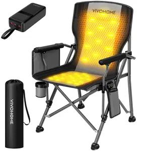 VIVOHOME 45W Padded Heating Camping Chair, Heated Portable Folding Lawn Chair for Outdoor Sports, 3 Levels of Heat, Overheat Protection System