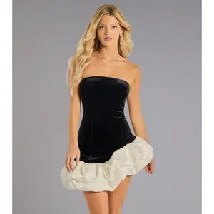 Addie Strapless Velvet Asymmetric Ruffled Mini Dress