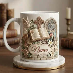 Personalized Christian Mug, 2D Printed 3D Effect Faith Coffee Cup with Custom Name, Inspirational Religious Mug for Christian Men and Believers, Scripture Theme Keepsake Coffee Mug, Perfect Christmas Easter Birthday Gift for Him
