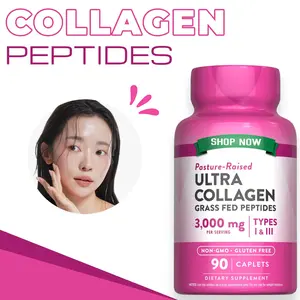Collagen Peptides Type I & III with Vitamin C for Hair, Skin, Nails and Beauty Support, Grass Fed, Non-GMO, 90 Caplets