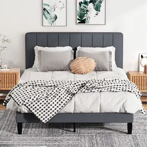 Jarenie Queen Dark Grey Wood Tufted Bed Frame with Headboard