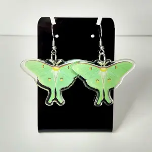 #512 Green Moth Earrings- Stainless Steel Hooks- Casual Insect Animal Jewelry