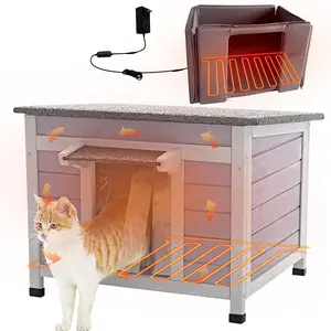 Aivituvin-AIR12-IN-HP Outdoor Heated Wooden Cat House with Heating Pad | Insulation Liner| Feral cat shelter