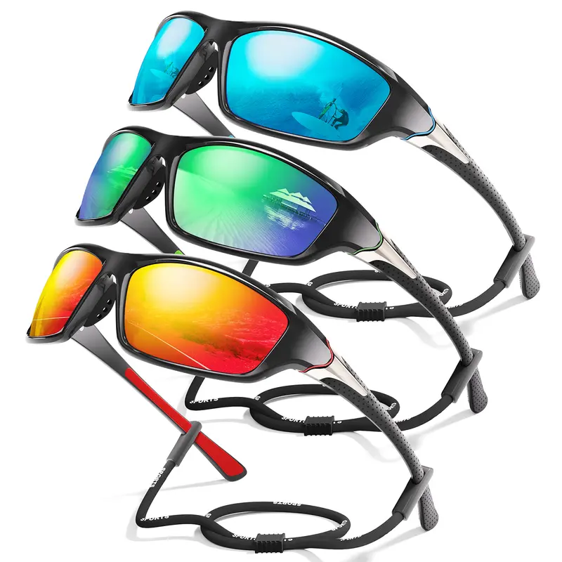 TURBOPEP Men's 3-Pack Wraparound Sports Eyeglasses - Polarized Male Sunglasses, UV400 Protection, Outdoor Sports Glasses for Cycling, Fishing,sohochic
