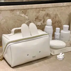 Miffyy Bunny Kawaii Cosmetic Bag - Portable Washing Bag with Rabbit Design, Multiple Storage Stationary Supplies, White Color, Pencil Case