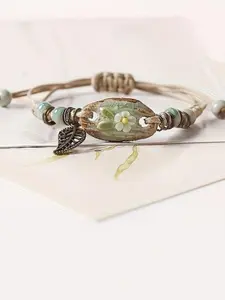 Vintage Leaf Charm Decor Braided Bracelet, Elegant Handmade Bracelet for Women & Girls, Trendy All-match & Exquisite Jewelry for Birthday Gift, Fashion Bracelets