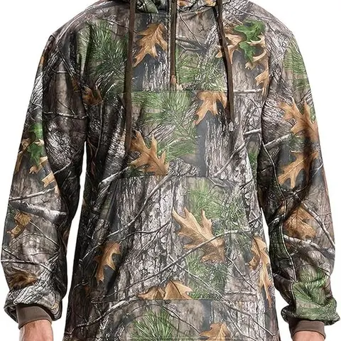 LOOGU Men's Hunting Pullover Hoodie Sweatshirt - Soft Polyester Warm Fleece Core Garment, Long Sleeves with Ribbed Cuffs, Performance Insulation, Drawstring, Kangaroo Pocket, Camo Design, Quick On 3XL Outdoor Sports Top
