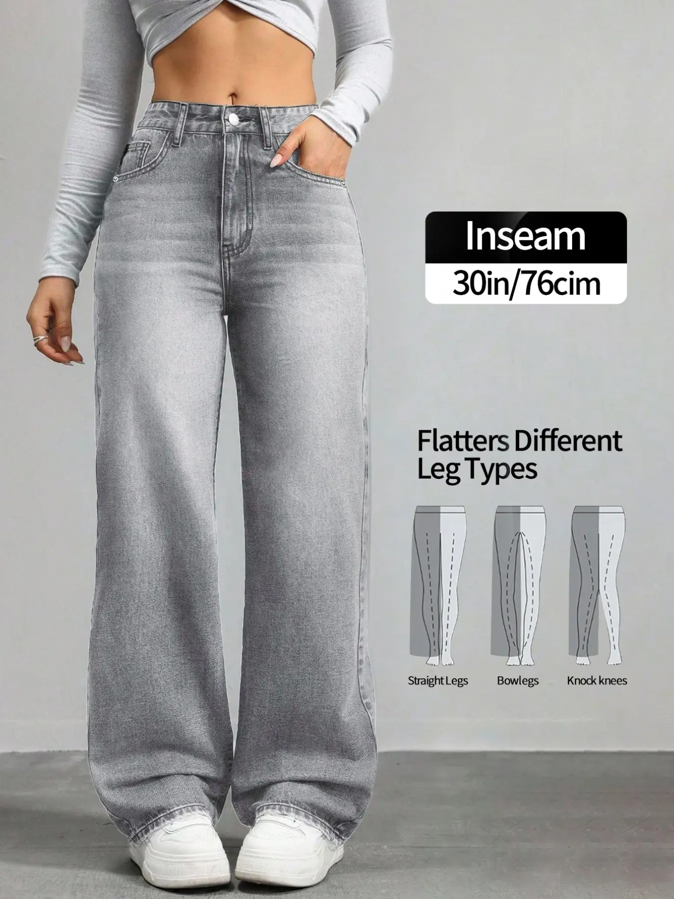 High-Waisted Slimming Wide-Leg Jeans for Women, All-Season Commuter Versatile H-Type Drop-Straight Casual Long Pants