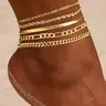Loyalove 14K Gold Plated Ankle for Women Waterproof Dainty Cuban Link Chain Herringbone Cute Anklets Set Pack Summer Beach Jewelry Gift for Women Gift For Mother's Day