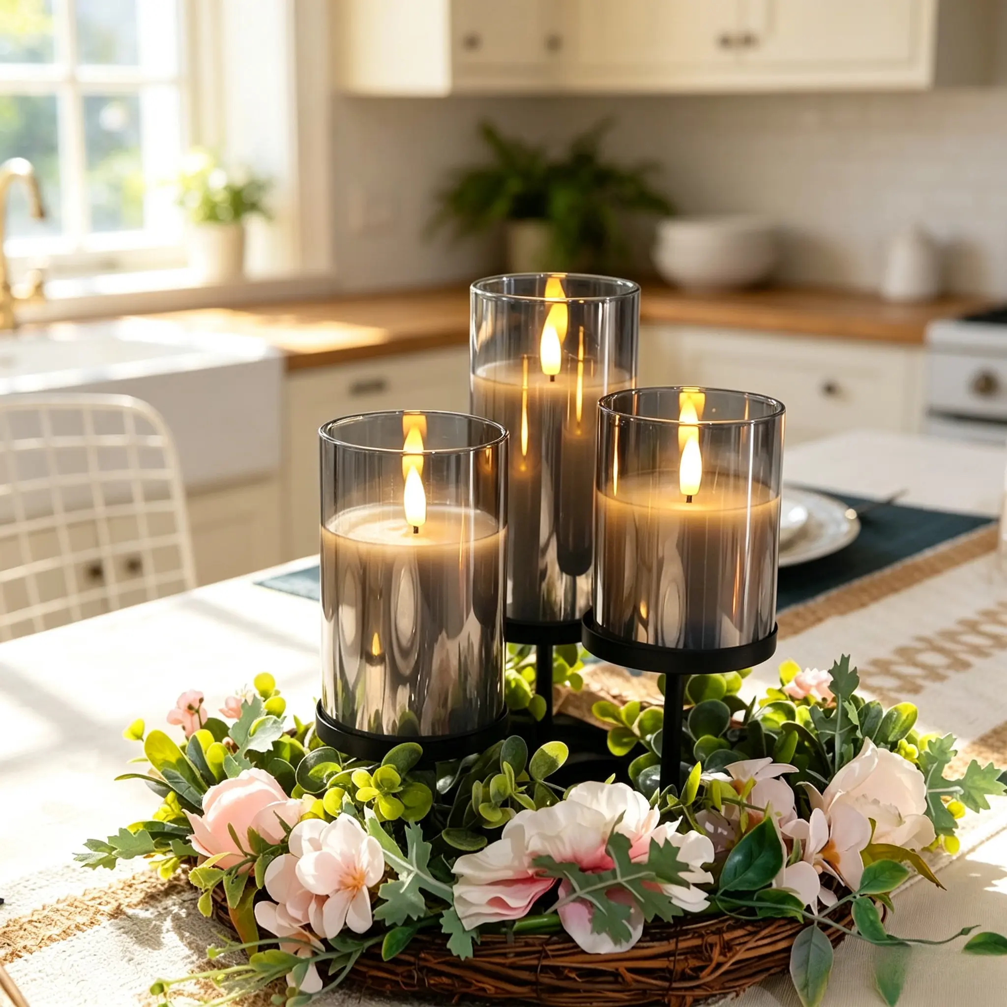 Flameless Glass LED Candle String with Remote Dimmer, Timer - Candle Lights for Indoor Use, Ambiance Glow, Evening Dinners, Bedroom Decor - Light Up Your Space