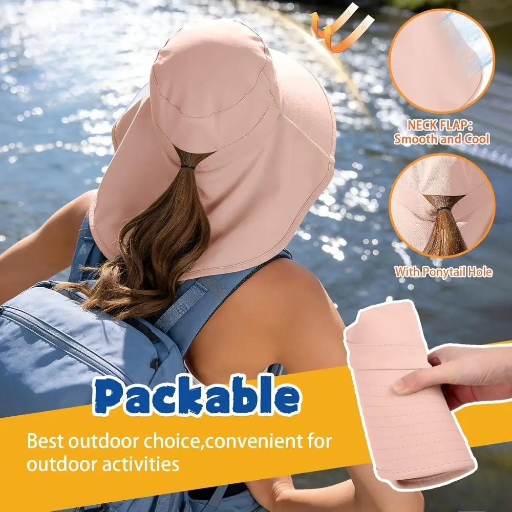 High SPF Sun Hat for Women, Summer Outdoor Fisherman Hat, UV Protection, Hiking Neck Guard, Solar Radiation Shield, Fashionable Design