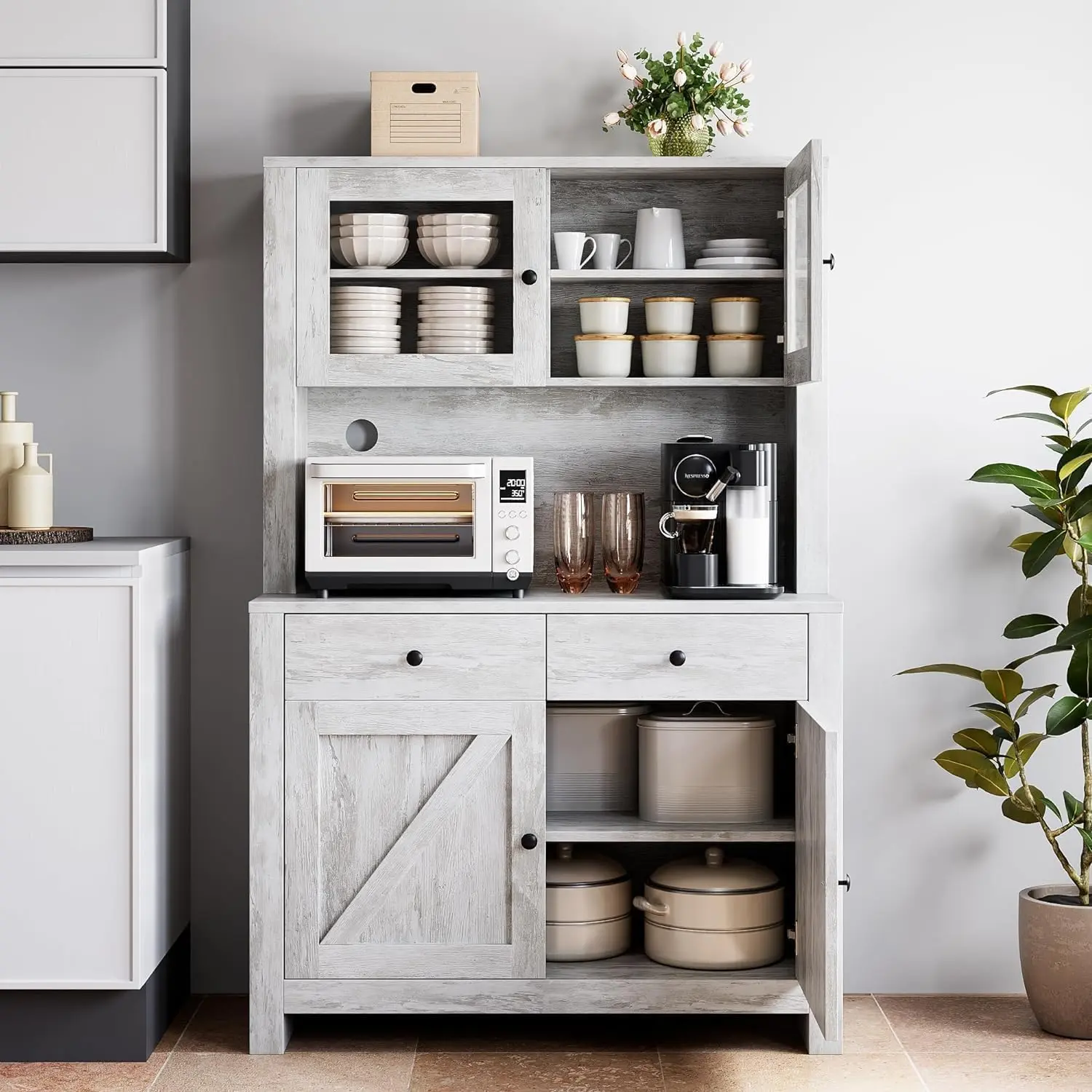 Garvee Modern Kitchen Storage Cabinet - Grey, Versatile and Elegant Indoor Furniture Cupboard with Wine Cabinet Functionality