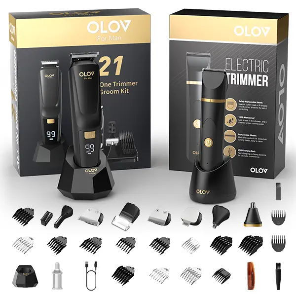 OLOV All-in-One Complete Grooming Kit for Men – Full Body & Beard Trimmer with Anti-Nick Ceramic Blade, Waterproof Rechargeable, 6-in-1 Face Nose Hair Shaver, Self-Care Gift Set for Him