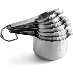 Stainless Steel Measuring Cups Set of 7 with Pour Spout - Nesting Kitchen Tools with Easy Read Markings to Measure Dry or Liquid Ingredients - Metal Measuring Cups for Baking & Cooking