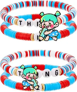 4 Pack Bracelets Set, Red Blue White Beaded Friendship Bracelet for Sisters Couples Friends, Things Matching Stretch Bracelets Gift for Birthday Costume