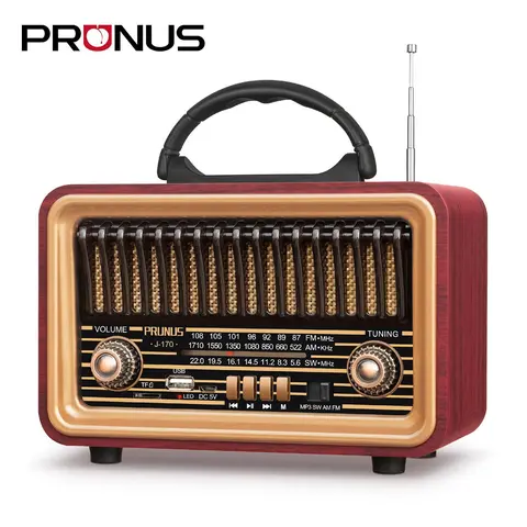 PRUNUS J-170 Retro Vintage AM-FM-SW Radio & Portable Bluetooth 5.0 Speaker - 1800mAh Rechargeable Batteries, 2lb, 8x4.2x5.4in, Rich Bass Stereo, TWS Pairing, TF Card & MP3 Player, 12-Month Support (for Christmas, Birthdays, Anniversaries Home Use)